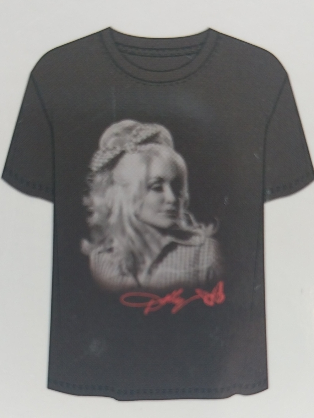 Dolly Parton Black Graphic Tee with Portrait and Red Signature -MD
